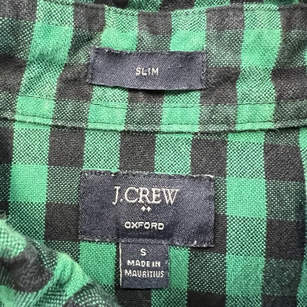 J Crew Shirt Mens Large‎ Slim Fit Green Buffalo Check Plaid Button Oxford